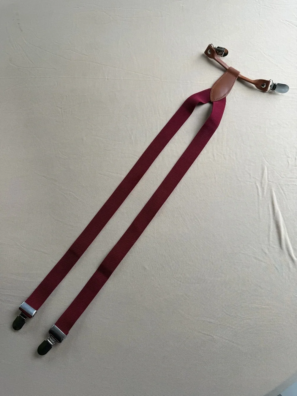 Boy Kids Burgundy Suspenders with Leather Accents (Fit my 5-6 year old)